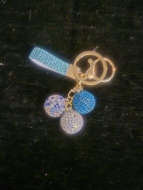 Source Unknown Blue and Gold Rhinestone Triple Charm Key Holder Bag/purse Charm